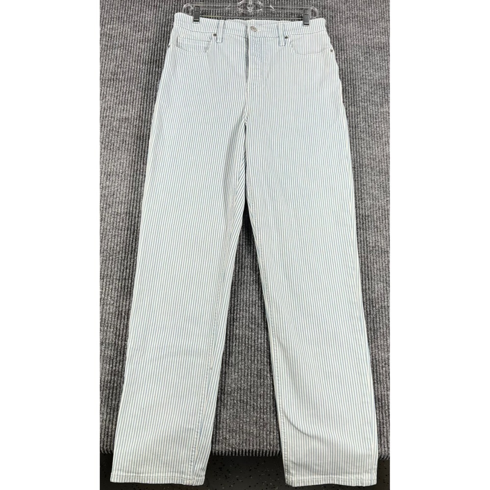 Old Navy Jeans Womens Size 10 Extra High Rise Blue White Striped Straight Leg